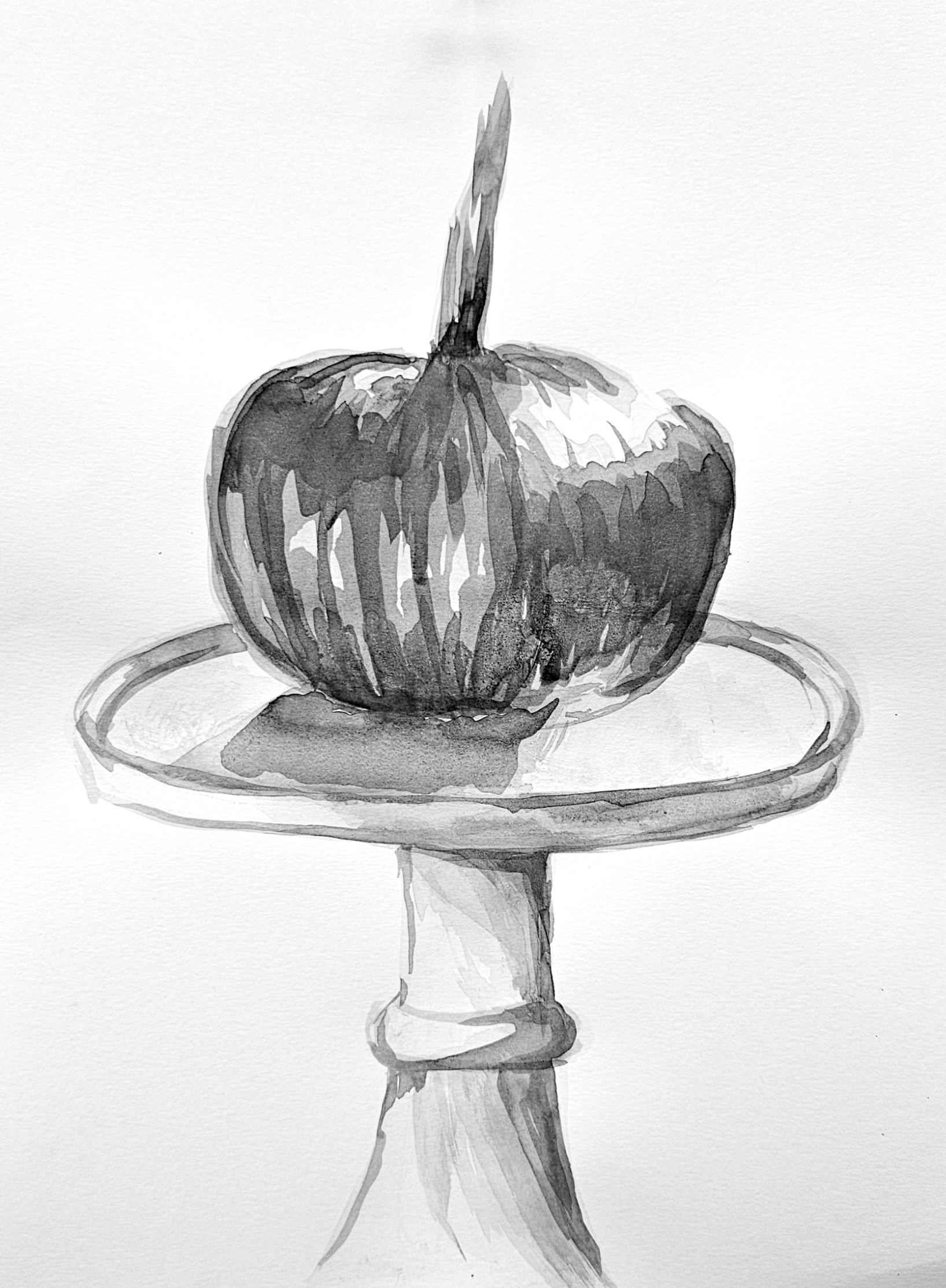 Painting of a pumpkin. Ink with brush on paper.